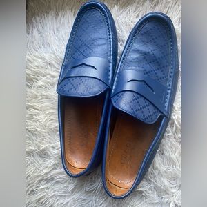 Gucci Blue Diamante Leather Penny Loafers Size 10